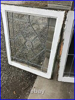 MK 22 Pair Antique Beveled and leaded glass window 24.5 x 29