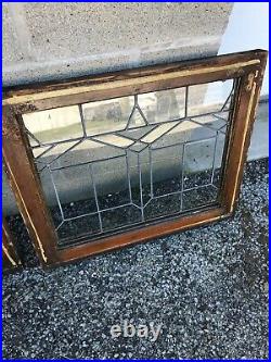 MK 77 Pair Antique Deco leaded glass fire side windows 21 x 24.5