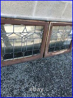 MK 77 Pair Antique Deco leaded glass fire side windows 21 x 24.5