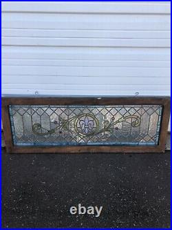 Magnificant Antique Stained Leaded Glass Transom Window 54x19 Colorful