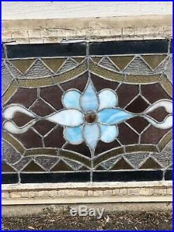 Magnificant Antique Victorian Stained Leaded Glass Transom Window 18x59 Jewel