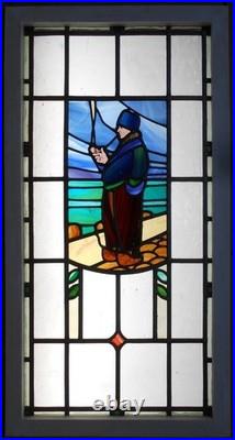 Man Smoking Large Old English Leaded Stained Glass Window 19.75 X 38.25