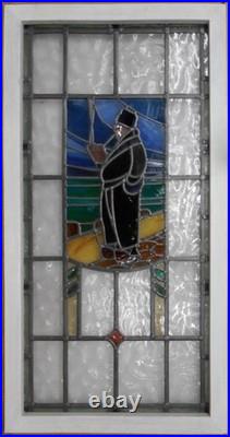 Man Smoking Large Old English Leaded Stained Glass Window 19.75 X 38.25