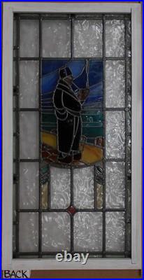 Man Smoking Large Old English Leaded Stained Glass Window 19.75 X 38.25
