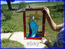 Mary Stained Glass Window Panel 19 x 12.5 Suncatcher small flaw Leaded trim