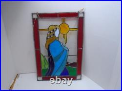 Mary Stained Glass Window Panel 19 x 12.5 Suncatcher small flaw Leaded trim