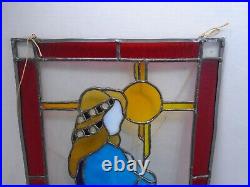 Mary Stained Glass Window Panel 19 x 12.5 Suncatcher small flaw Leaded trim