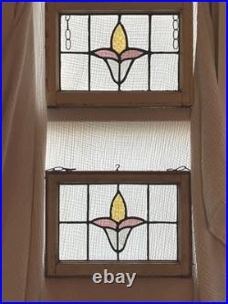 Matching Pair of Antique Leaded Stain Glass Windows 20x14.5