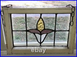 Matching Pair of Antique Leaded Stain Glass Windows 20x14.5