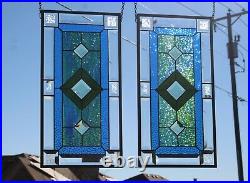 Matching Set(pair of beveled Stained Glass Panel's 20 1/2 X 10 1/2)