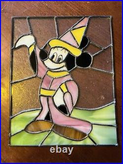 Mickey Mouse Fantasia Stained Leaded Glass Window Disney Vintage Antique