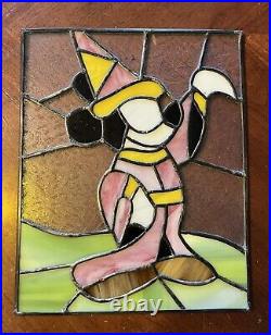 Mickey Mouse Fantasia Stained Leaded Glass Window Disney Vintage Antique