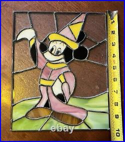 Mickey Mouse Fantasia Stained Leaded Glass Window Disney Vintage Antique
