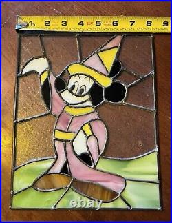Mickey Mouse Fantasia Stained Leaded Glass Window Disney Vintage Antique