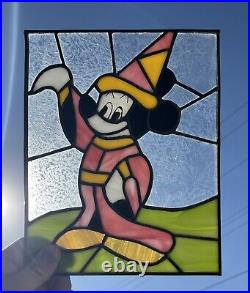 Mickey Mouse Fantasia Stained Leaded Glass Window Disney Vintage Antique