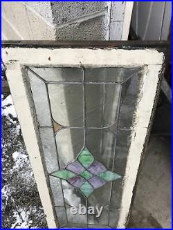 Mk105 Antique Stained And Leaded Glass Transom Window 18 X 44.5