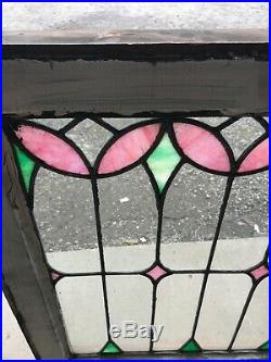 Mk 38 Antique stained and leaded glass transom window floral 25 x 34.5