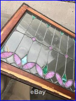 Mk 38 Antique stained and leaded glass transom window floral 25 x 34.5