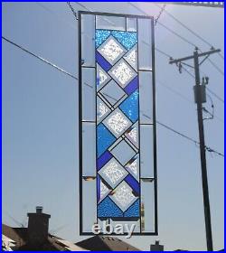 Modern Blue -Beveled Stained Glass Window Panel- 28 1/2 x 10 HMD-US