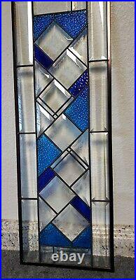 Modern Blue -Beveled Stained Glass Window Panel- 28 1/2 x 10 HMD-US