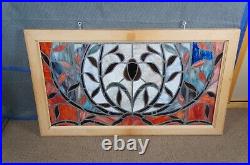 Monumental Arts & Crafts Leaded Stained Glass Transom Window Hanging Panel 58