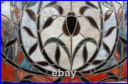 Monumental Arts & Crafts Leaded Stained Glass Transom Window Hanging Panel 58