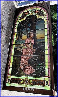 Monumental Jeweled Antique Stained Glass Window Of Greek Goddess Persephone