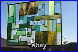 Multi-Colored & Geometric Stained Glass Window Panel-25 1/2 x 20 3/8 HMD-US