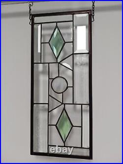 NR-Green-Dimond's Stained Glass Panel, Window Hanging? HMD-US 17. 3/8x7 3/8