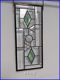 NR-Green-Dimond's Stained Glass Panel, Window Hanging? HMD-US 17. 3/8x7 3/8