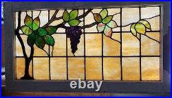 Nice Antique Stained Glass Window With Grapes 23 By 40 Inches