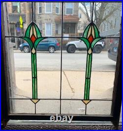 Nice Antique Stained Leaded Glass Windows 36 by 34 Circa 1910