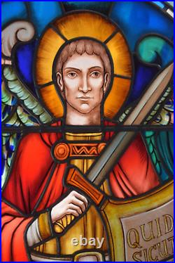 Nice Arched Stained Glass Window of St. Michael the Archangel (R7) chalice co
