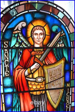 Nice Arched Stained Glass Window of St. Michael the Archangel (R7) chalice co