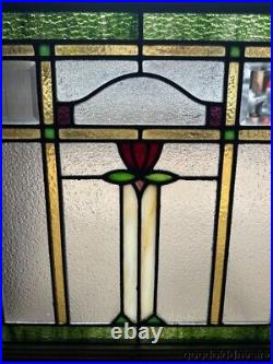 Nice Arts & Crafts Beveled Stained Leaded Glass Window Circa 1920 24 x 23