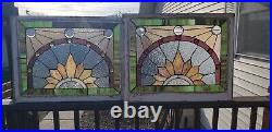 Nice Pair of Antique Victorian Stained Leaded Glass Windows