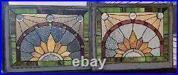 Nice Pair of Antique Victorian Stained Leaded Glass Windows