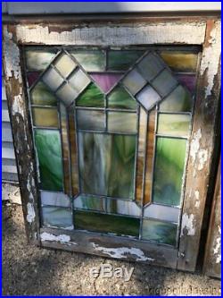 Nice Pair of Colorful Stained Leaded Glass Windows 25 by 20 Circa 1925