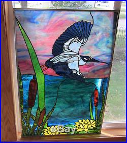 Night Heron Stained Glass Windows Panel Original