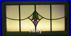 OLD ENGLISH LEADED STAINED GLASS TRANSOM WINDOW Bell/Drop Design 34' x 17.75