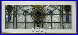 OLD ENGLISH LEADED STAINED GLASS TRANSOM WINDOW Stunning Colors 33.75 x 14.75