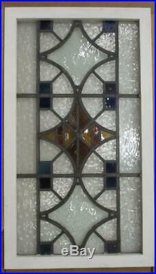 OLD ENGLISH LEADED STAINED GLASS TRANSOM WINDOW Stunning Diamonds 38 x 22.5
