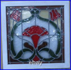 OLD ENGLISH LEADED STAINED GLASS WINDOW ABSTRACT FLORAL 21 1/2 x 21 1/2