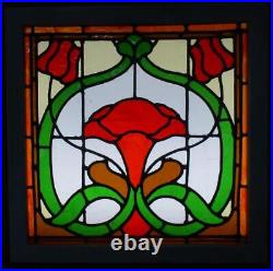 OLD ENGLISH LEADED STAINED GLASS WINDOW ABSTRACT FLORAL 21 1/2 x 21 1/2