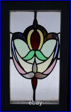 OLD ENGLISH LEADED STAINED GLASS WINDOW Abstract Floral 12 x 19.75
