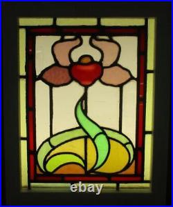 OLD ENGLISH LEADED STAINED GLASS WINDOW Beautiful Floral 16 x 20.25