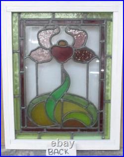 OLD ENGLISH LEADED STAINED GLASS WINDOW Beautiful Floral 16 x 20.25