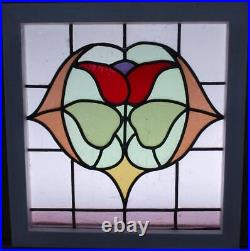 OLD ENGLISH LEADED STAINED GLASS WINDOW Beautiful Floral 19 x 19.75