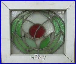 OLD ENGLISH LEADED STAINED GLASS WINDOW Circular Floral Design 15.5 x 13.5