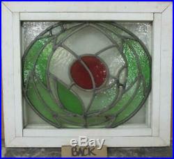 OLD ENGLISH LEADED STAINED GLASS WINDOW Circular Floral Design 15.5 x 13.5